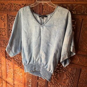 Denim Dolman Sleeve Acid Wash Top